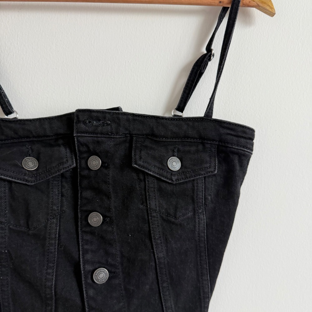 Reformation Black Coco Denim Bustier Top Size 2 - Picture 7 of 9